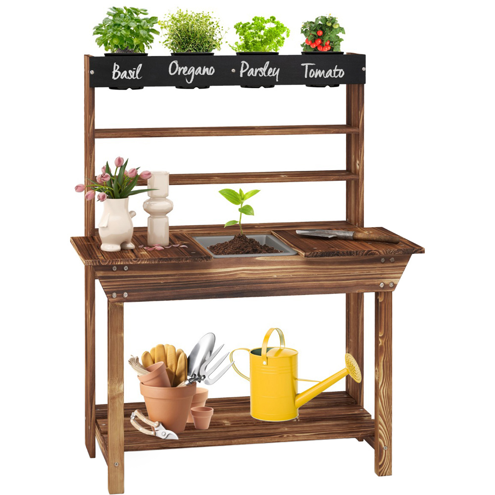 Costway Natural Potting Bench Table Playset with Removable Sink Image 1