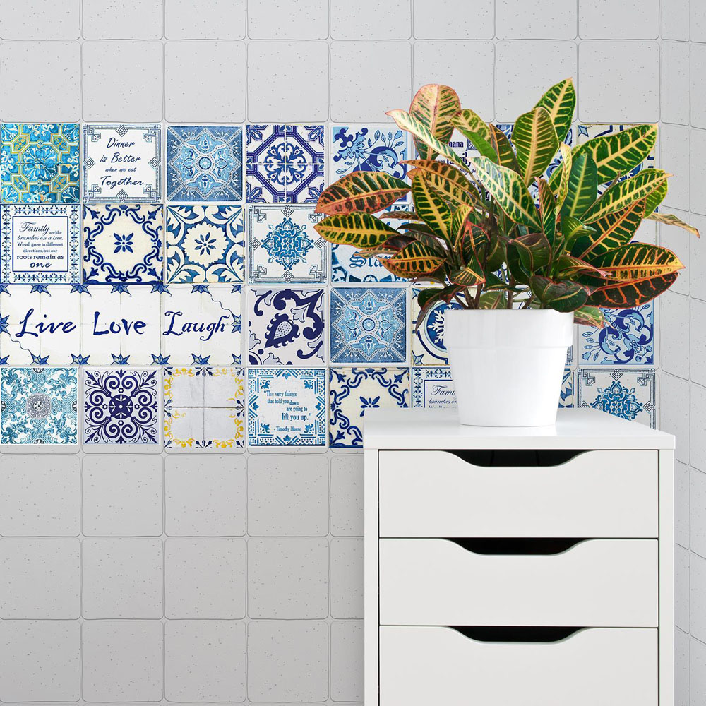 Walplus English Quote Vintage Blue White Self Adhesive Tile Sticker 24 Pack Image 2
