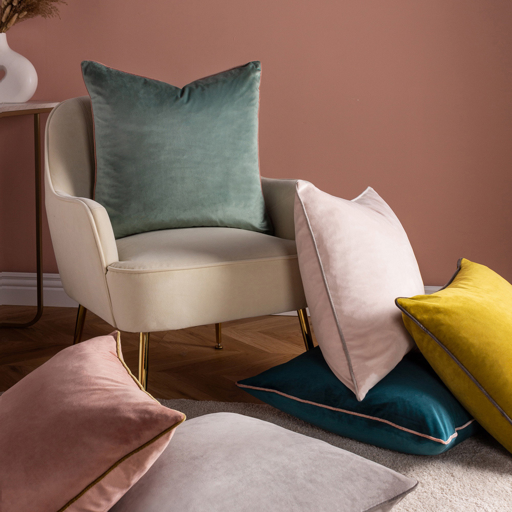 Paoletti Meridian Blush Grey Velvet Cushion Image 4