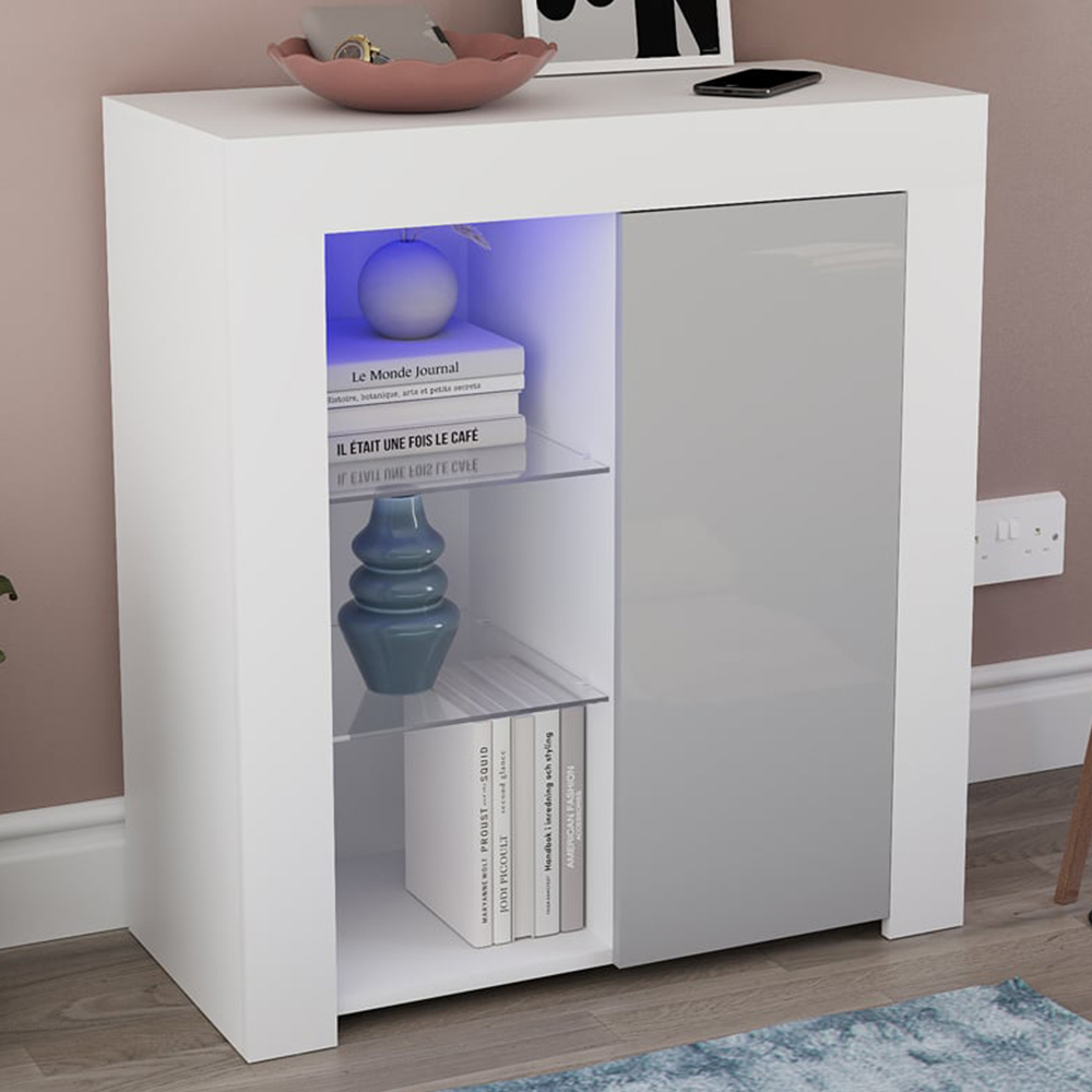 Vida Designs Azura Single Door White and Grey Sideboard with LED Image 1