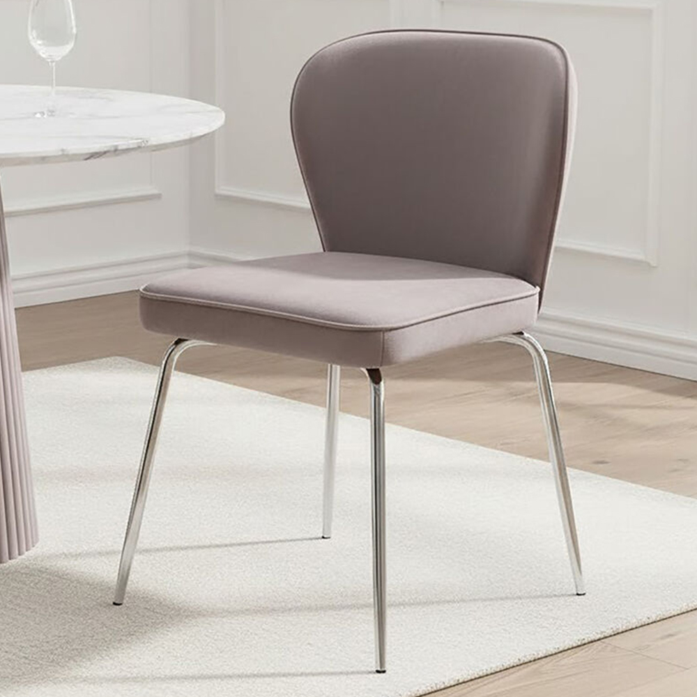 Premier Housewares Tamzin Mink and Chrome Finish Curved Upholstered Dining Chair Image 1