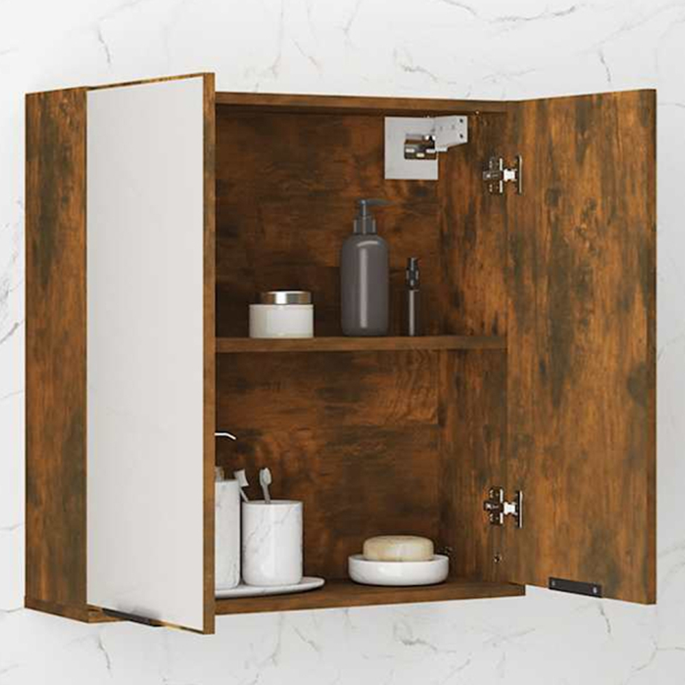 vidaXL 2 Door Smoked Oak Mirrored Bathroom Cabinet Image 1