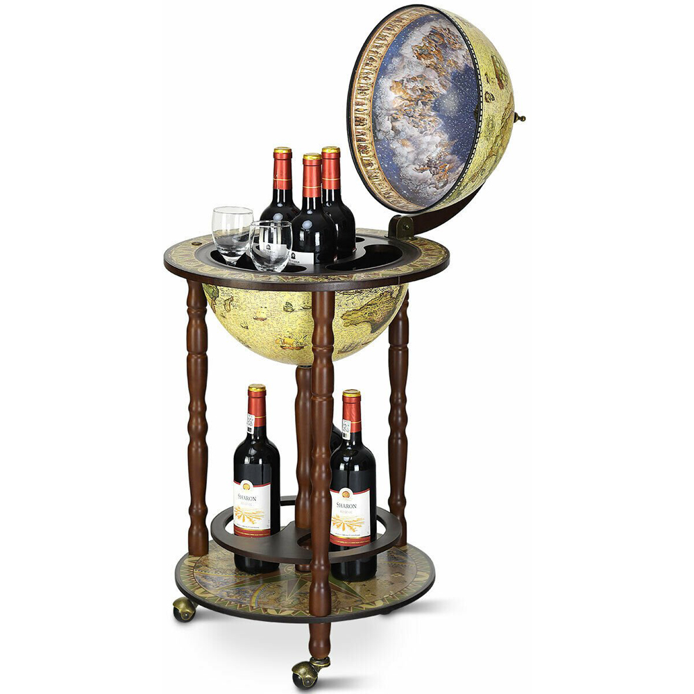 Costway Italian Styled Globe Drinks Cabinet with Wheels Image 3