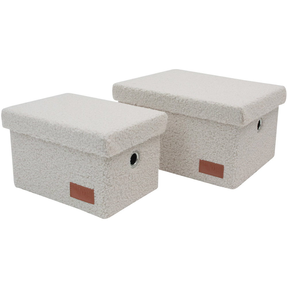 JVL Shiro White Boucle Fabric Rectangular Storage Basket with Lid 2 Pack Image 3
