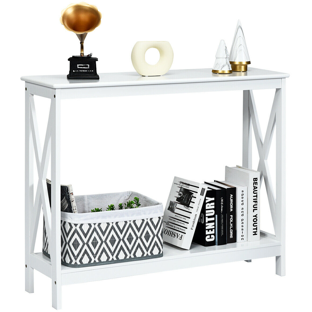 Costway Single Shelf White Wooden Console Table Image 4