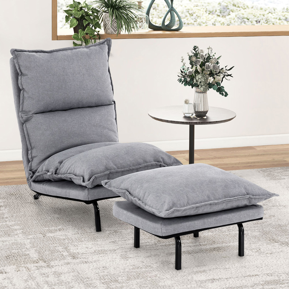 Costway Grey Adjustable Backrest Accent Chair with Footstool Image 1