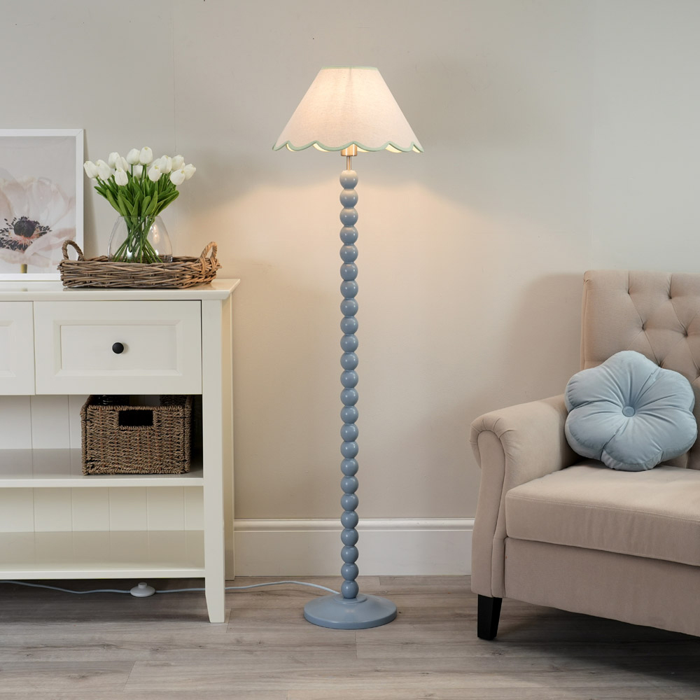 ValueLights Bobbins Green Scallop Shade Powder Blue LED Floor Lamp Image 2