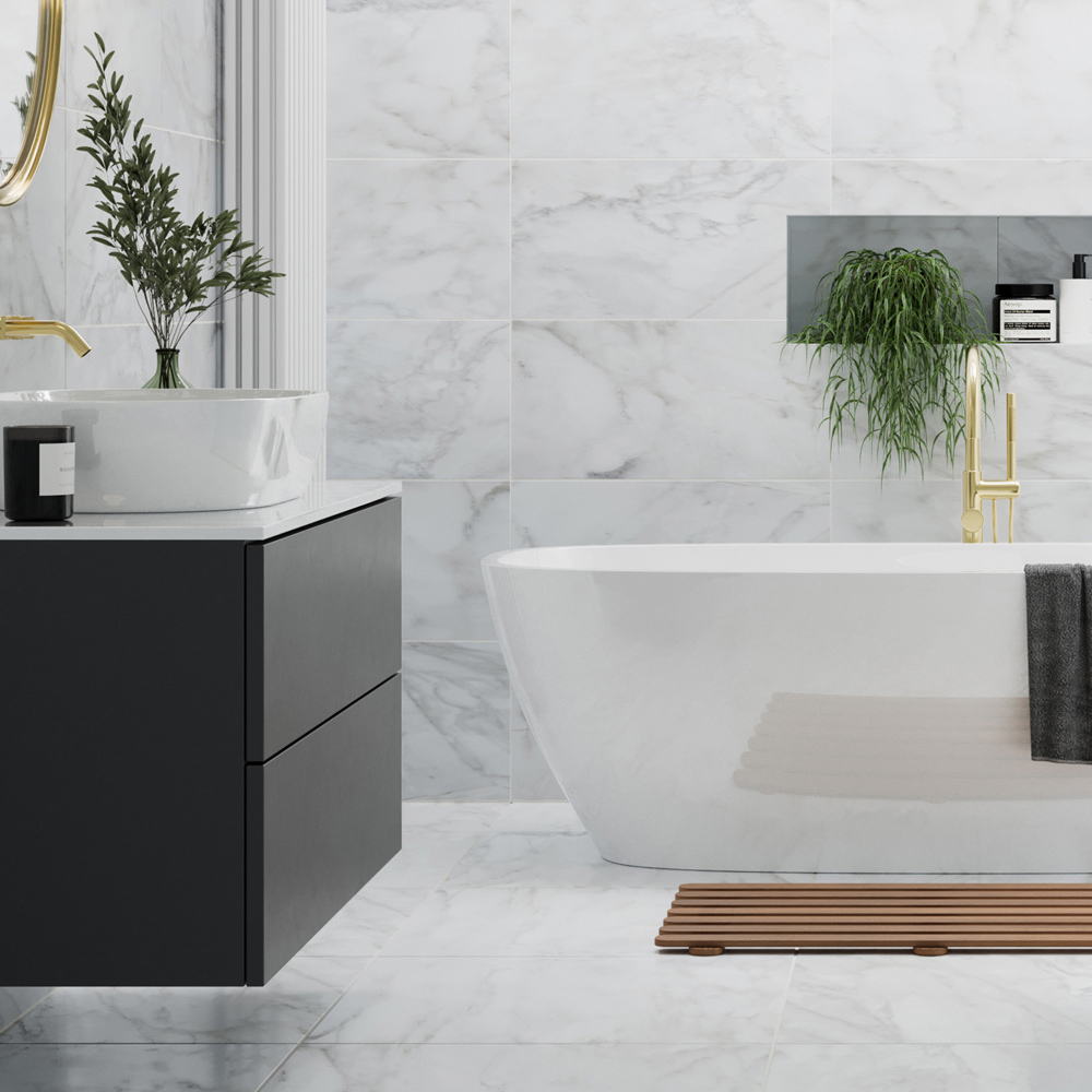 Johnson Tiles Bianco Taupe Marble Satin Rectified Wall Tile Sample 600 x 300mm Image 4