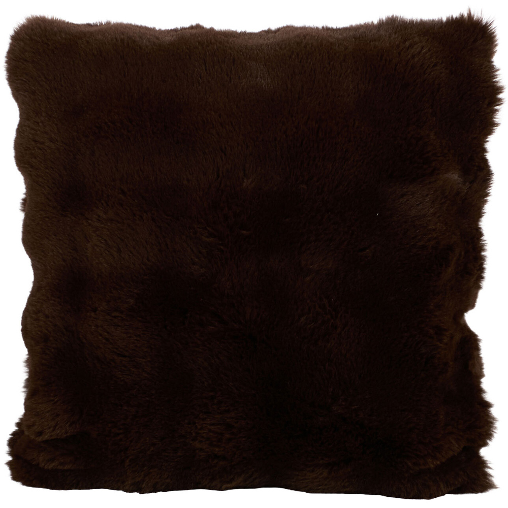Meribel Plush Faux Fur Cushion Chocolate Image 1