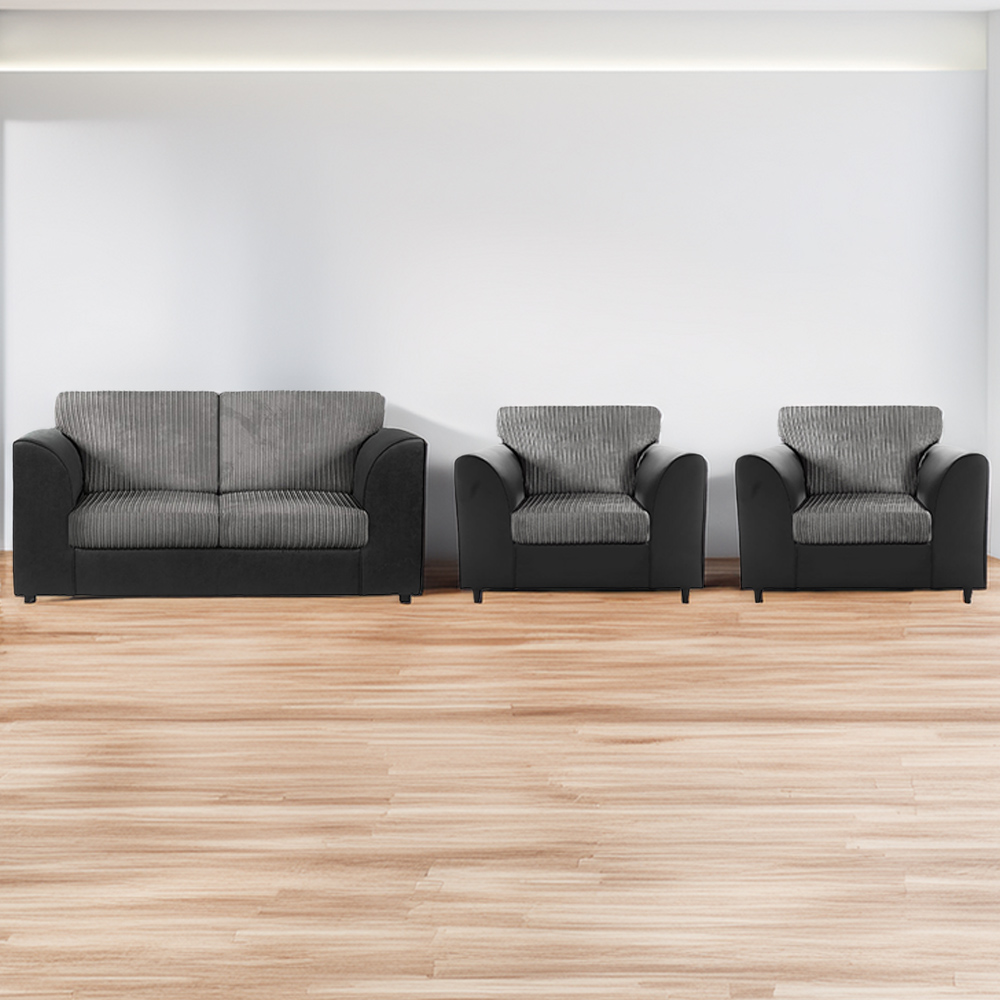 Luxor 4 Seater Black and Grey Jumbo Cord Full Back Sofa Suite Image 1