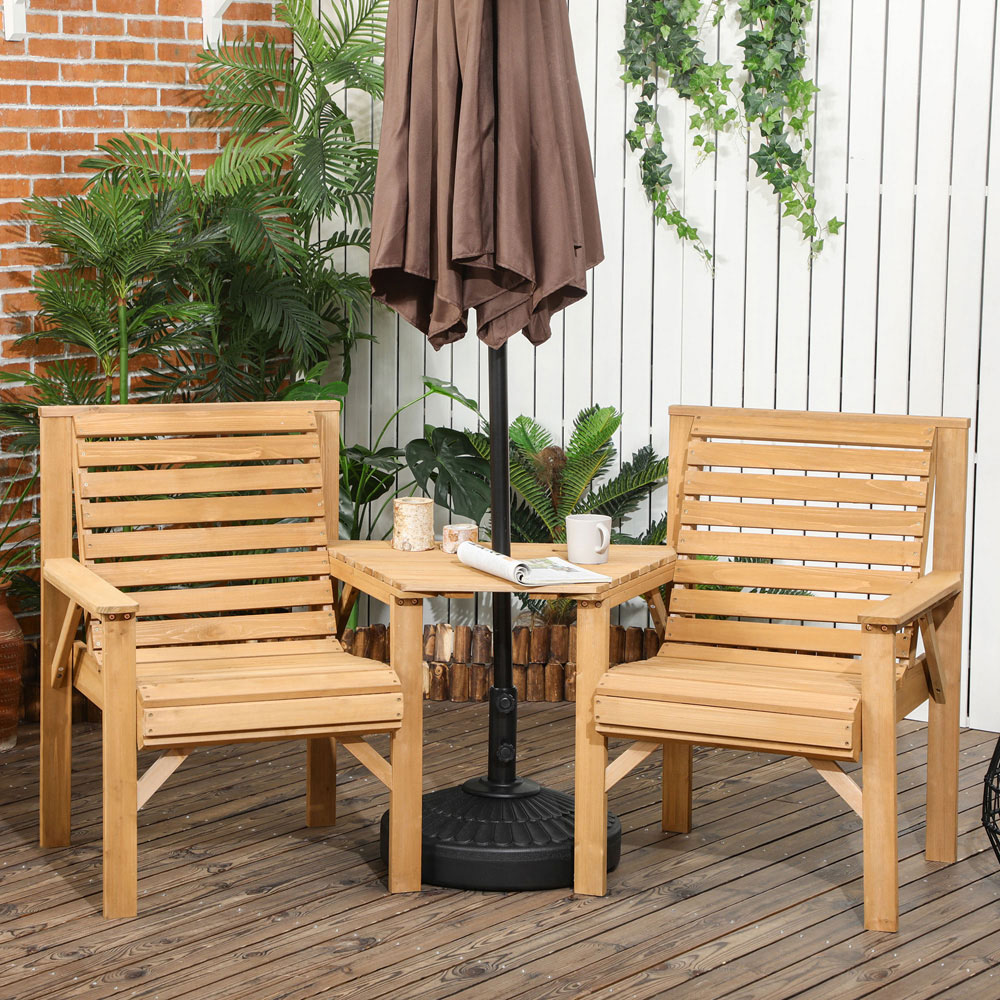 Outsunny 2 Seater Jack and Jill Brown Wooden Companion Love Seat Image 1