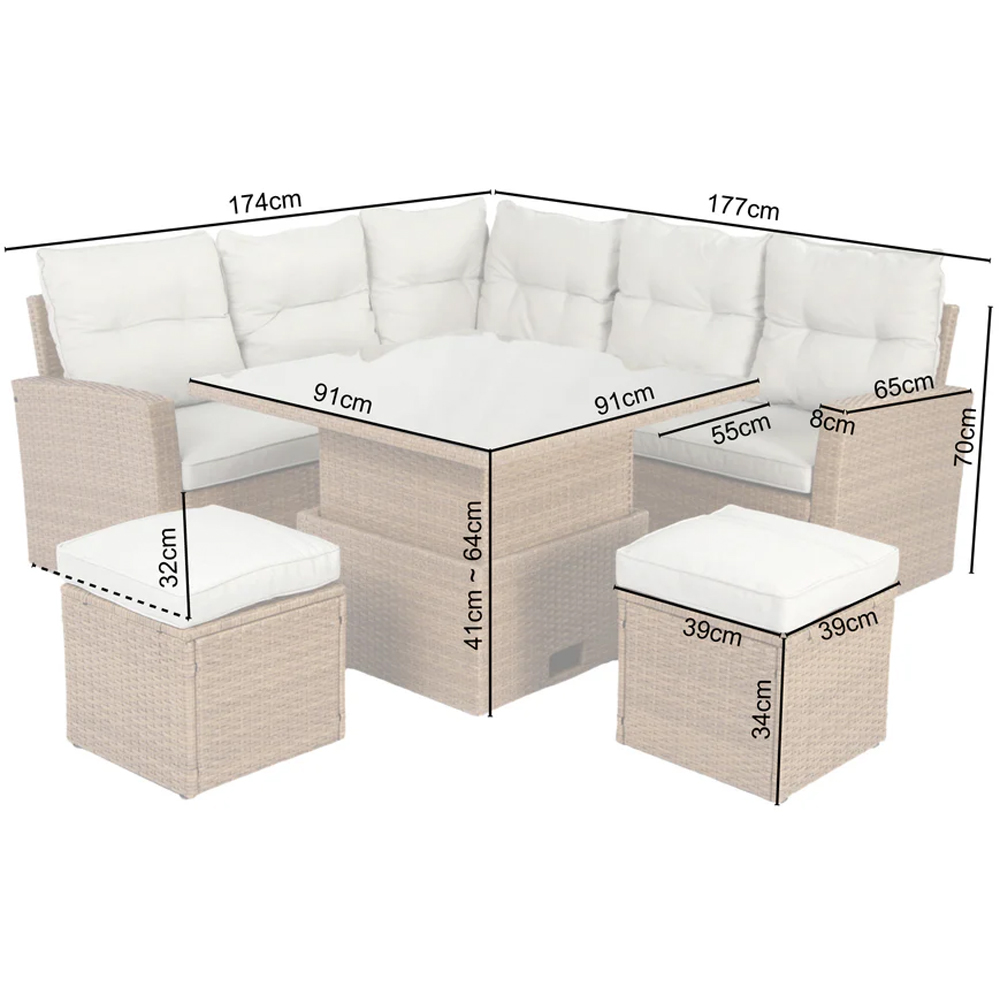 HGD St. Tropez 6 Seater Brown and Grey Garden Corner Sofa with Rising Table Image 9