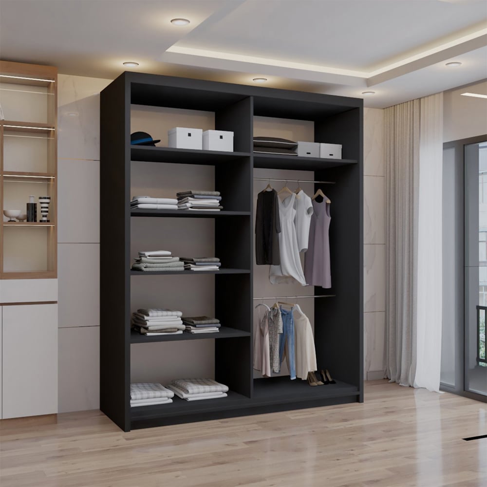 Sliding Wardrobes 4U 2 Sliding Door Black Full Length Mirrored Wardrobe Image 2