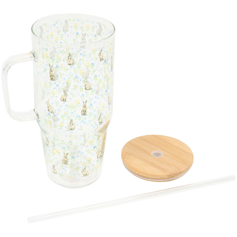 Floral Bunny Glass Tumbler with Lid and Straw Image 4