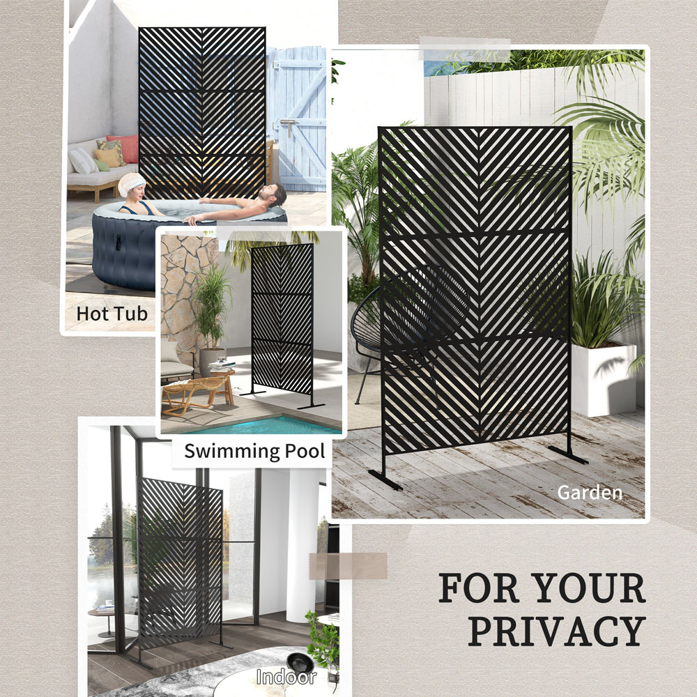 Outsunny 2 x 1m Black Triangle Design Metal Privacy Screen Image 6