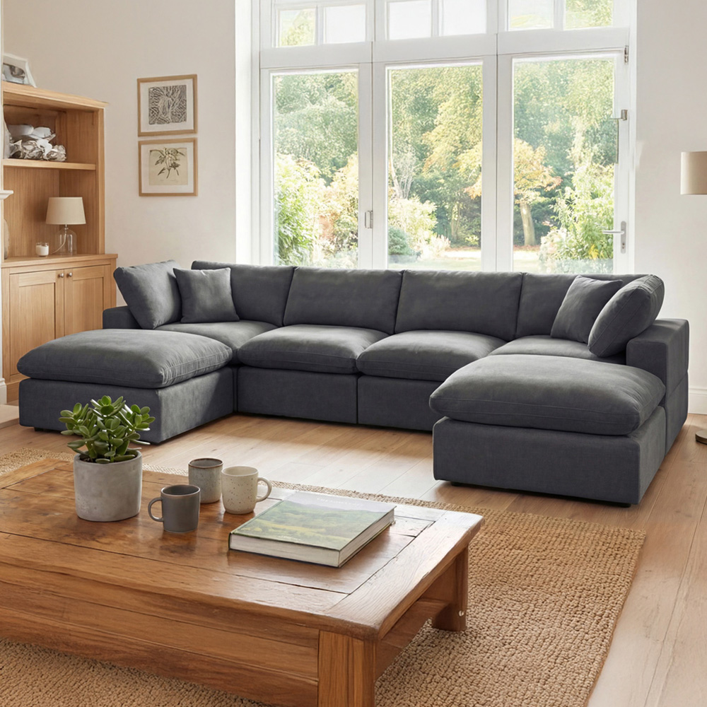 Artemis Home Cotleigh 6 Seater Charcoal Textured Fabric U-Shaped Corner Sofa Image 1