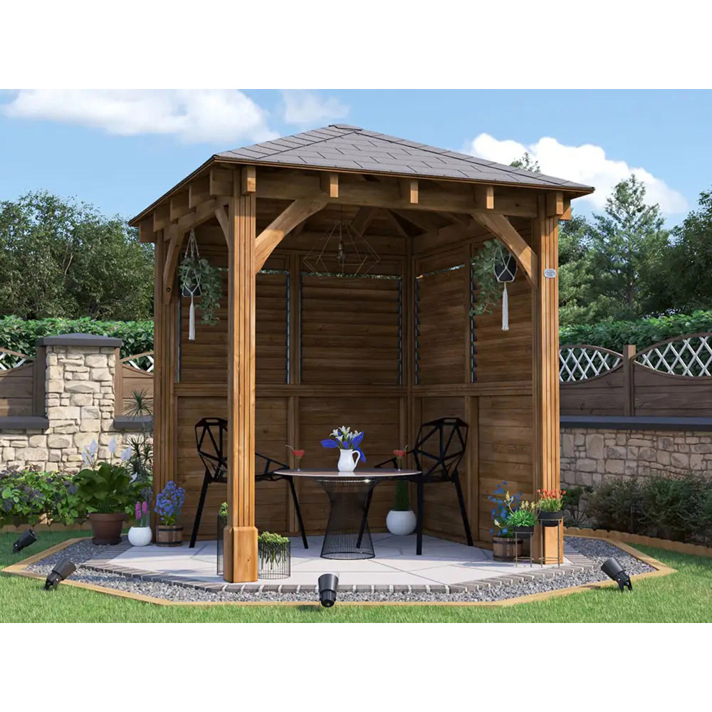 Dunster House Leviathan 2.5 x 2.5m Brown Louvre Walled Garden Gazebo with Heavy Duty Roof Shingles Image 3