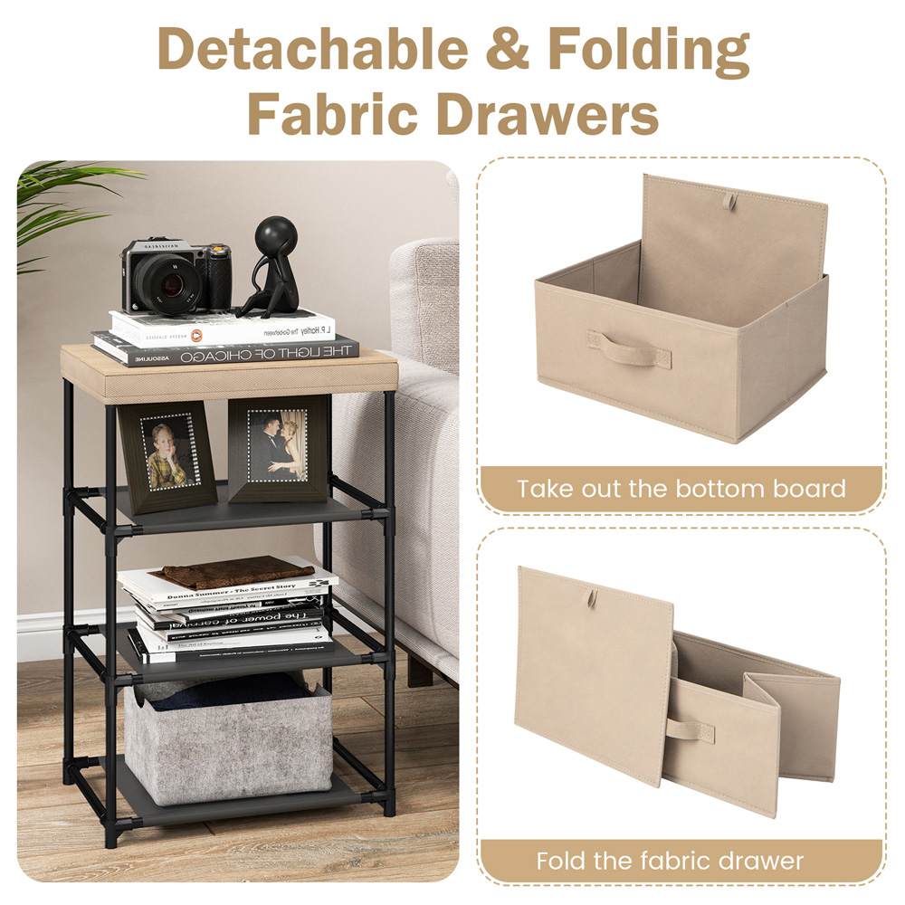 Costway 3 Drawer Coffee Fabric Nightstand with Removable Lid Image 7