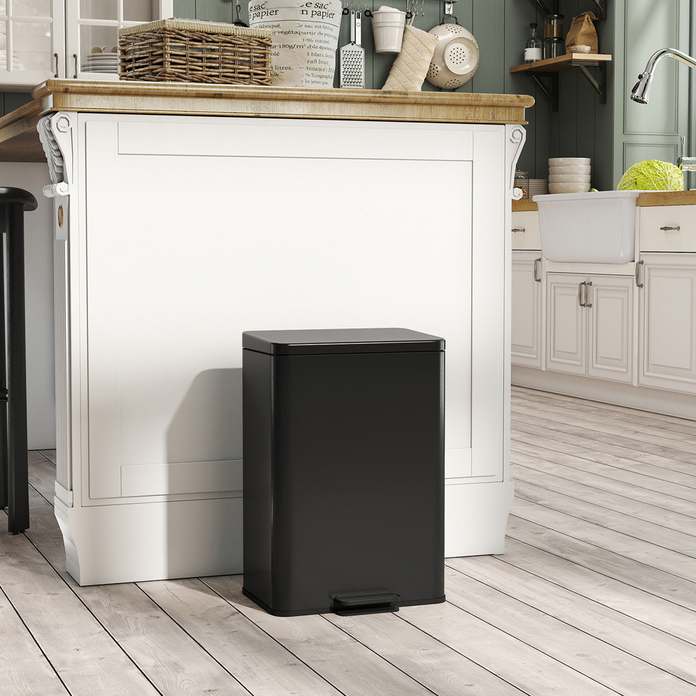 HOMCOM Matt Black Kitchen Pedal Bin with Soft-Close Lid 20L Image 2