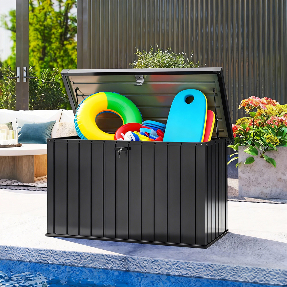 Outsunny 400L Black Metal Waterproof Garden Storage Box with Lock Image 3