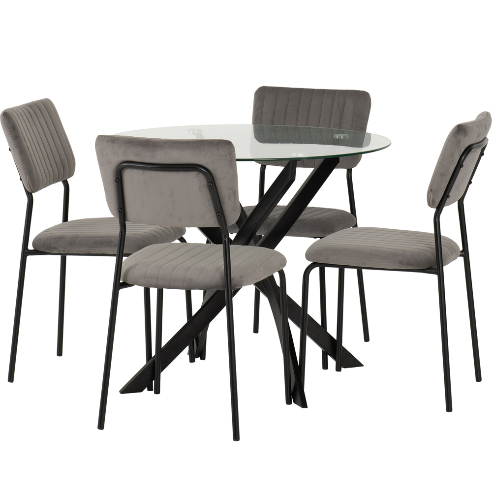 Seconique Sheldon Velvet Fabric 4 Seater Round Dining Set Black and Grey Image 2