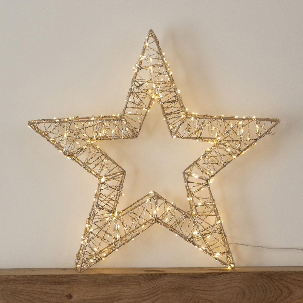 Samuel Alexander 240 Warm White LED Gold Star Christmas Decoration with Timer 50cm Image 1