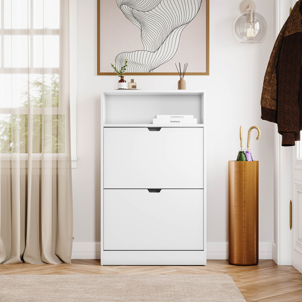 VIDA DESIGNS 2 Drawer Single Shelf White Shoe Cabinet Image 3