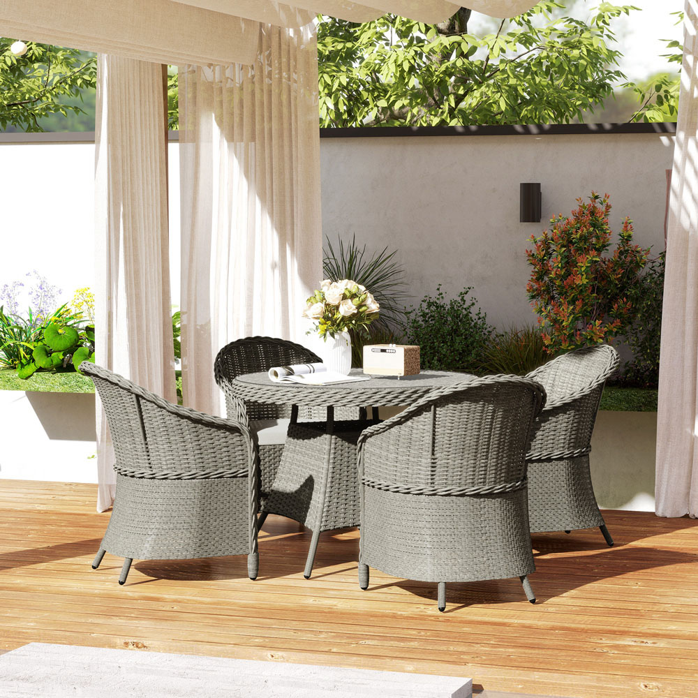 Outsunny 4 Seater Grey Rattan Garden Dining Set with Cushions and Umbrella Hole Image 3