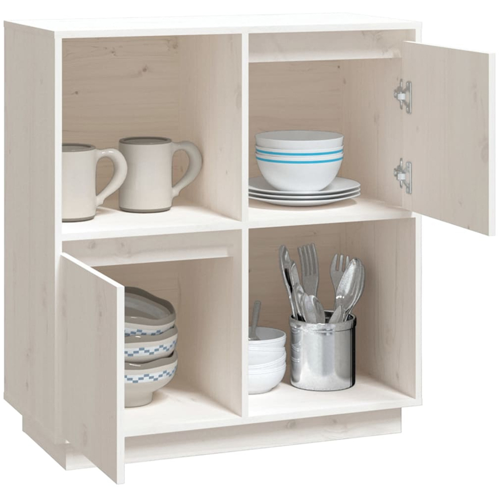 vidaXL 2 Door 2 Shelf White Solid Pine Wood Sideboard Image 4