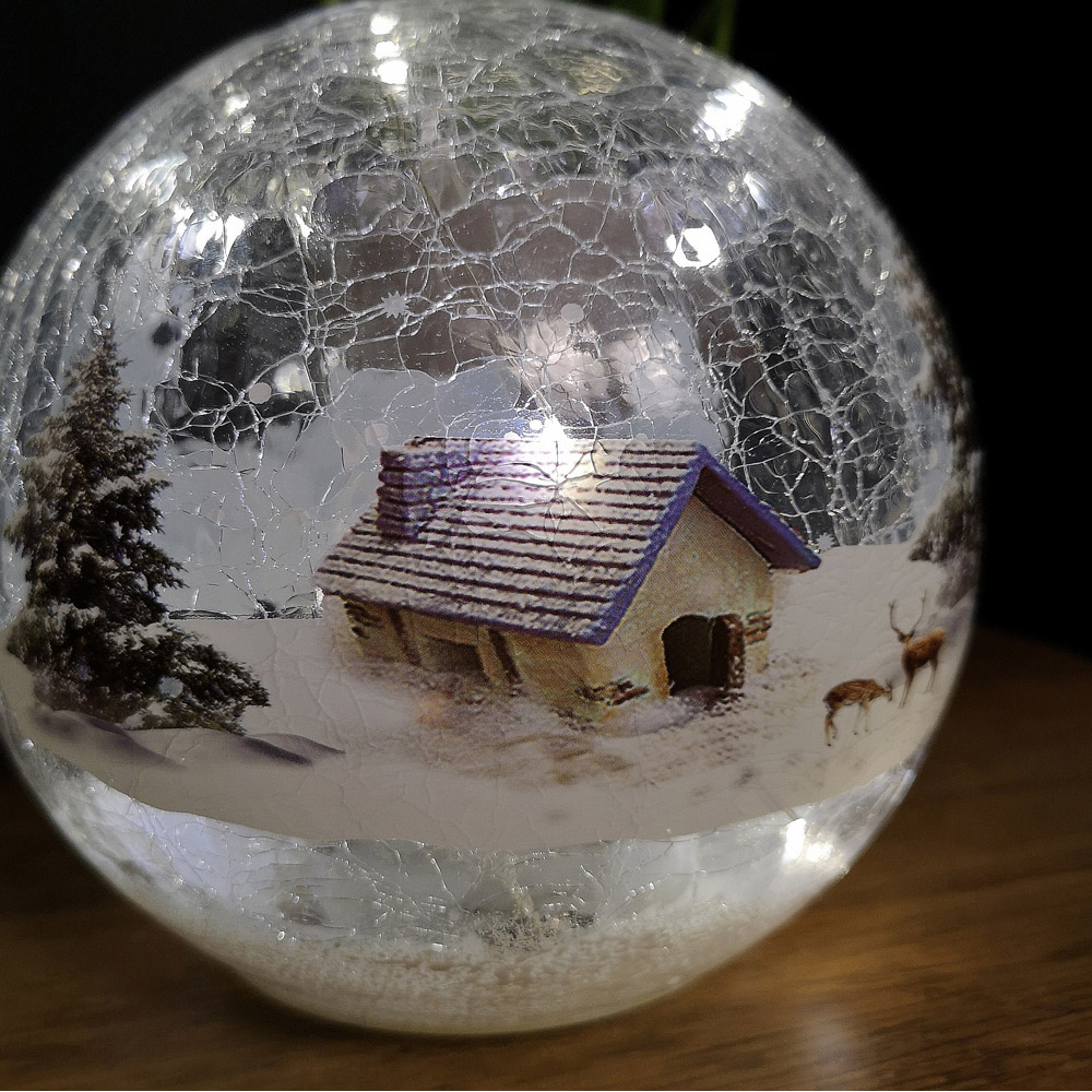 Samuel Alexander Lodge Scene Crackle Effect Glass Ball LED Christmas Decoration Image 4