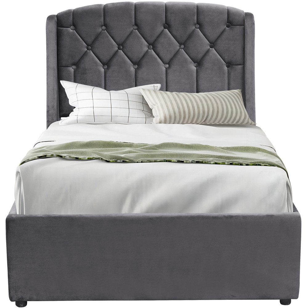 Comfy Living Single Grey Fabric Gaslift Bed Frame with LED Headboard Image 2