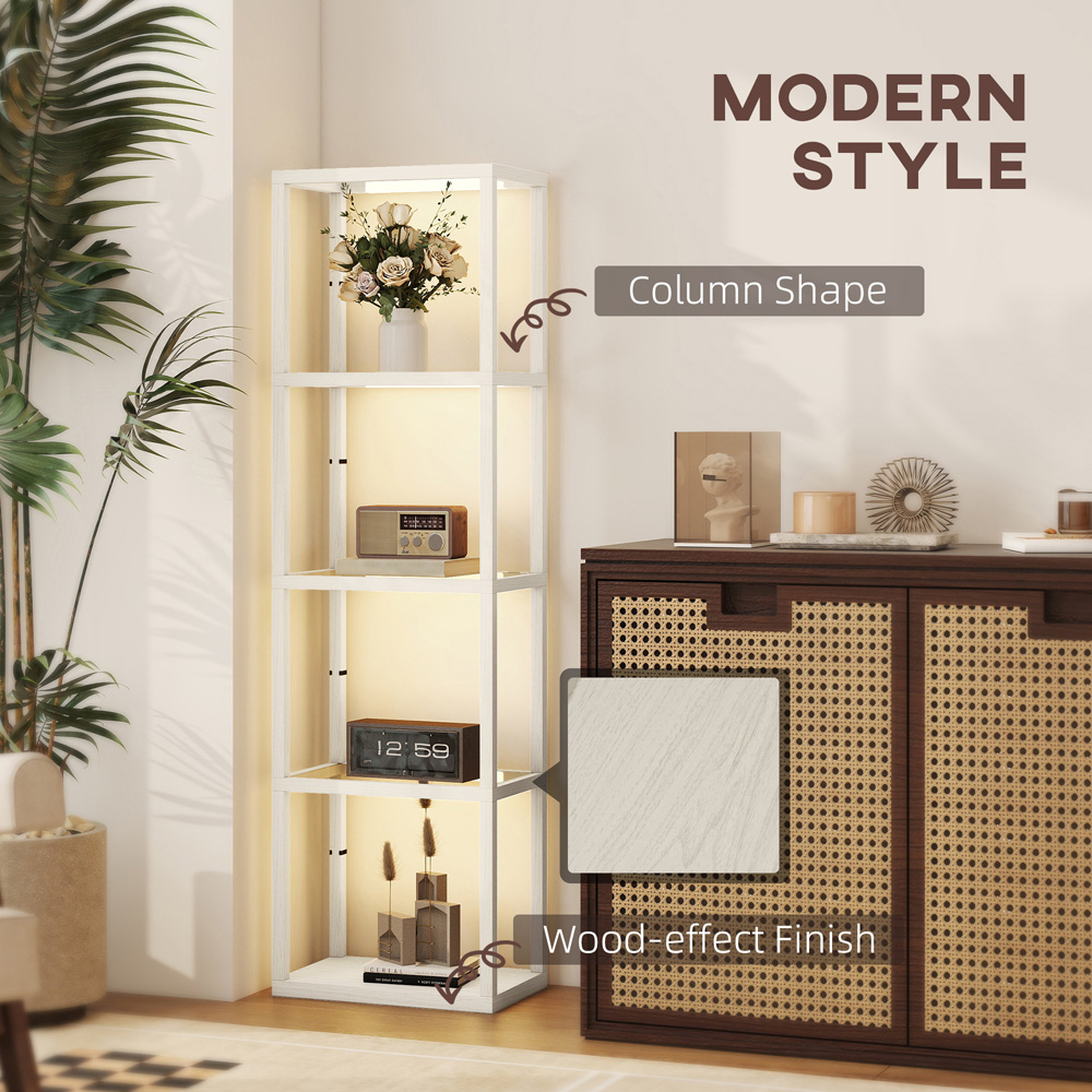 HOMCOM 4 Shelf Oak Glass Dimmable LED Floor Lamp Image 4