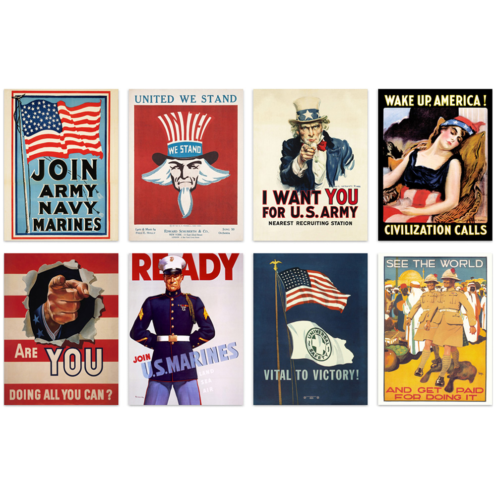 Artery8 USA Vintage Military Recruitment Poster Wall Art Print 30 x 41cm 8 Pack Image 1
