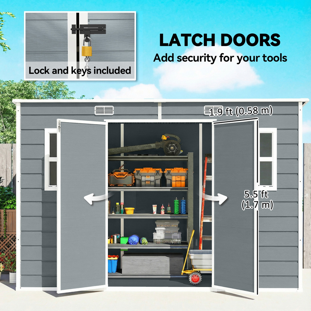 Outsunny 10 x 4ft Grey Pent Garden Shed with Built-In Floor Image 8