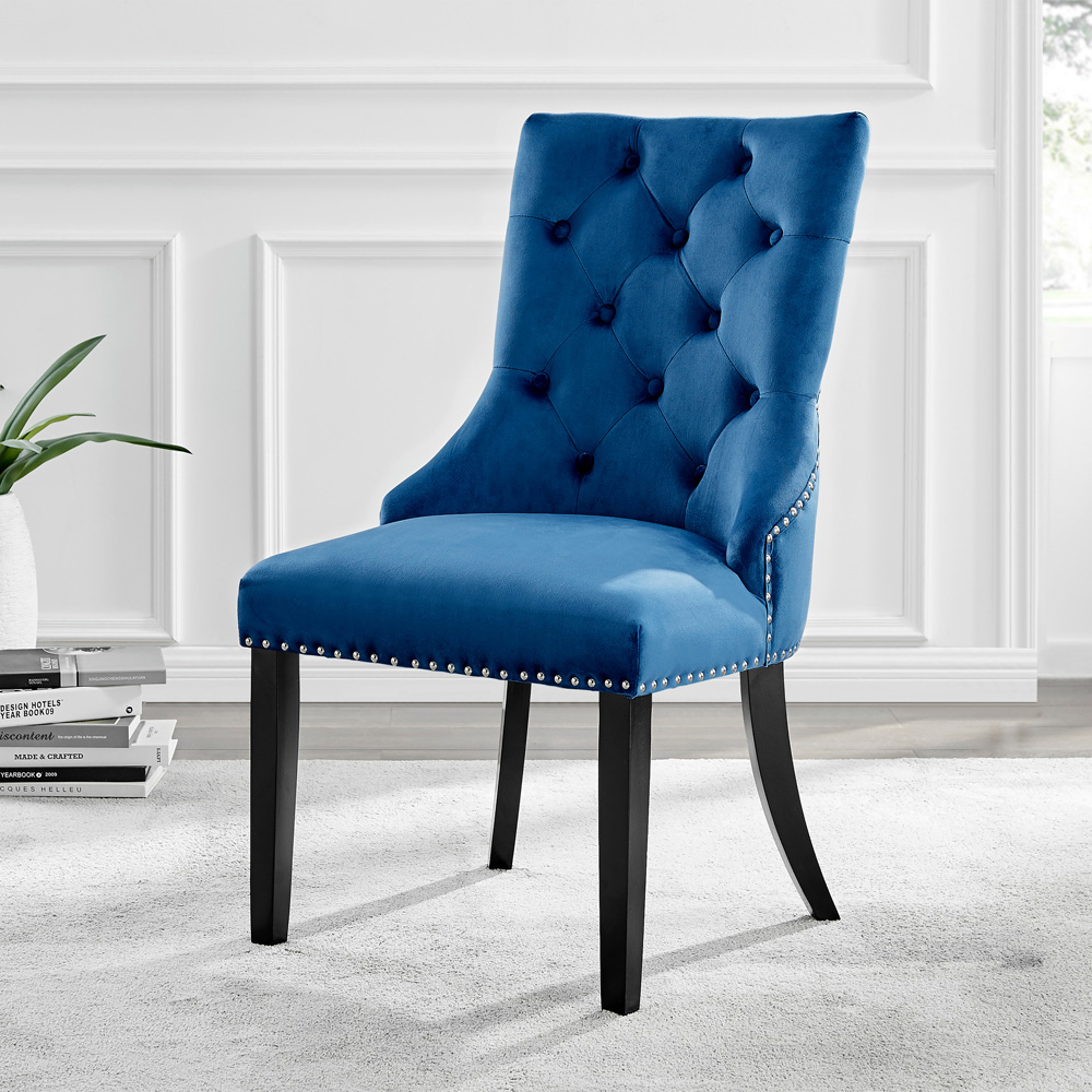 Furniturebox Kennsington Set of 2 Blue Velvet Knockerback Dining Chair Image 9