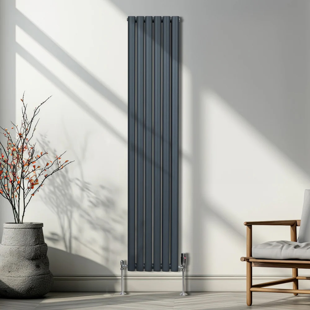 Monster Shop 4816BTU Anthracite Grey Oval Column Radiator and Valves 1800 x 360mm Image 5