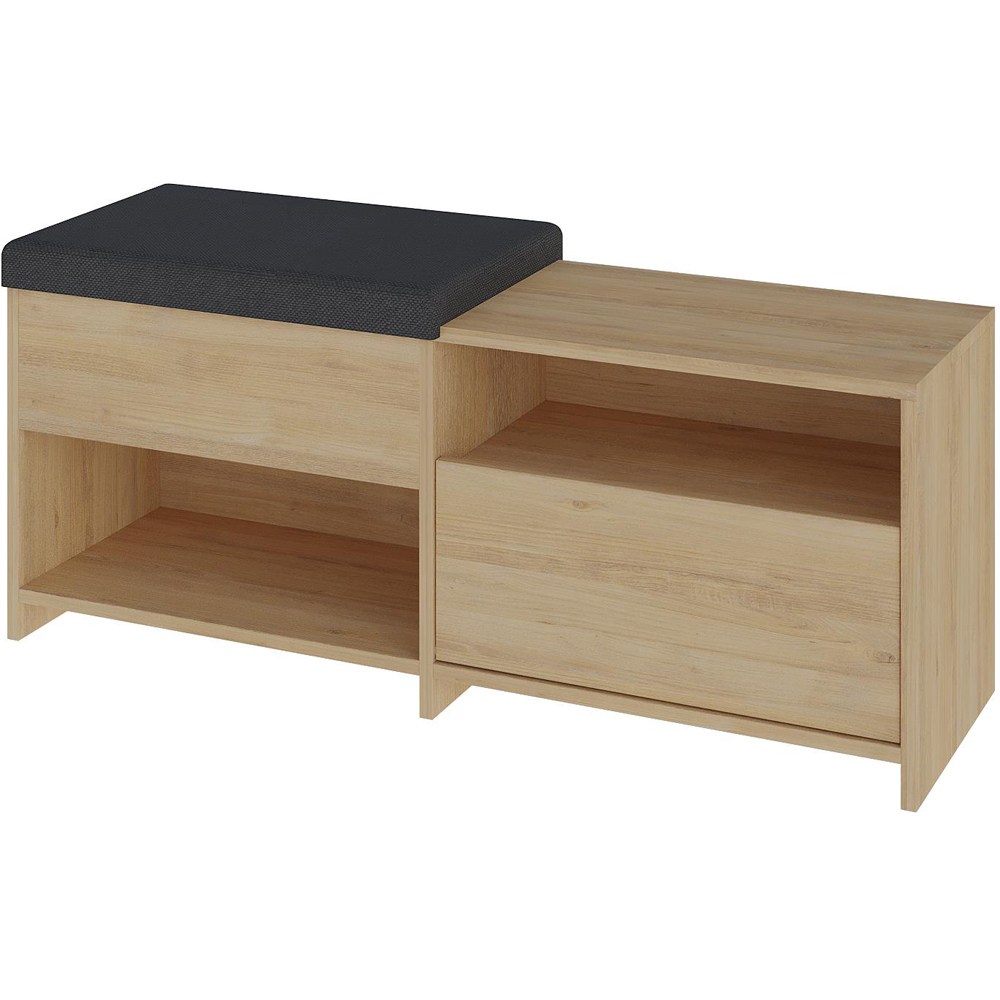 Decortie Filux Single Door 2 Shelf Oak Shoe Sliding Seat Shoe Cabinet Image 2