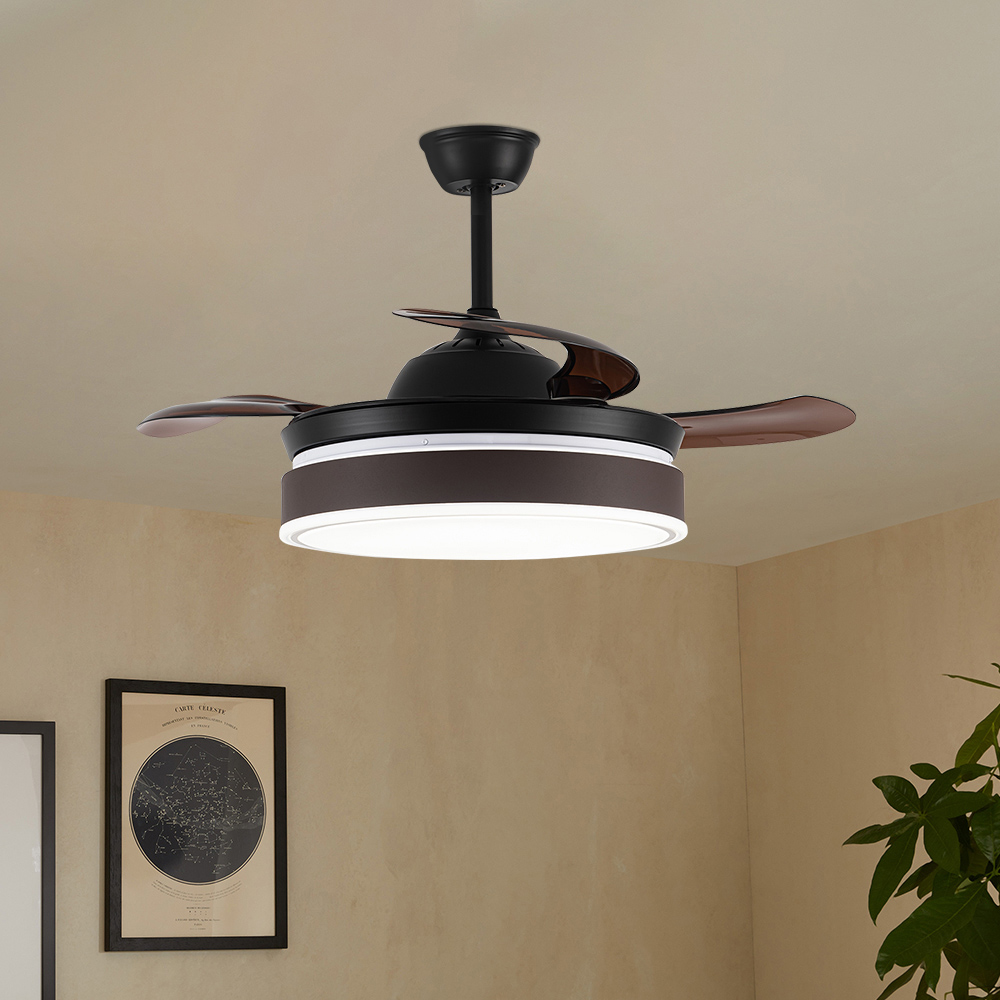 Living and Home Brown Round Ceiling Fan with Light and Remote Image 2