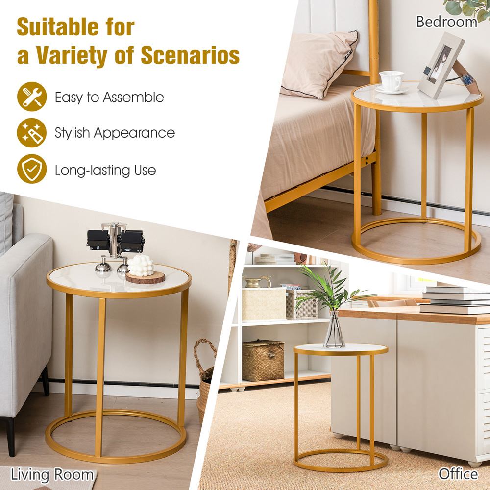 Costway Golden Marble Top Round Side Table Set of 2 Image 5