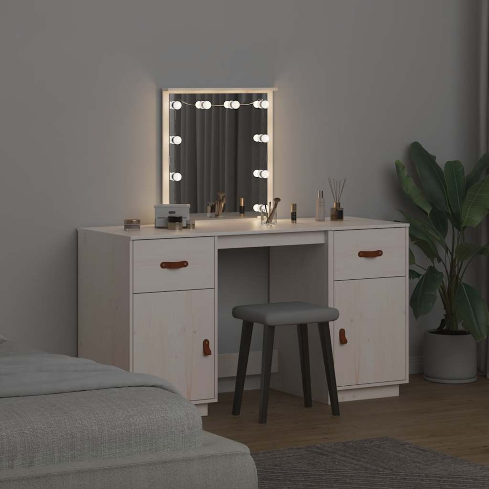 vidaXL 2 Door 2 Drawer White Dressing Table Set with LED Mirror Image 8