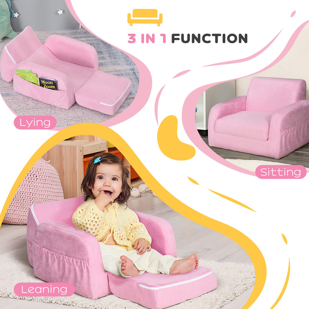 Tommy Toys 2 in 1 Pink Padded Wood Frame Kids Fold Out Armchair Image 5