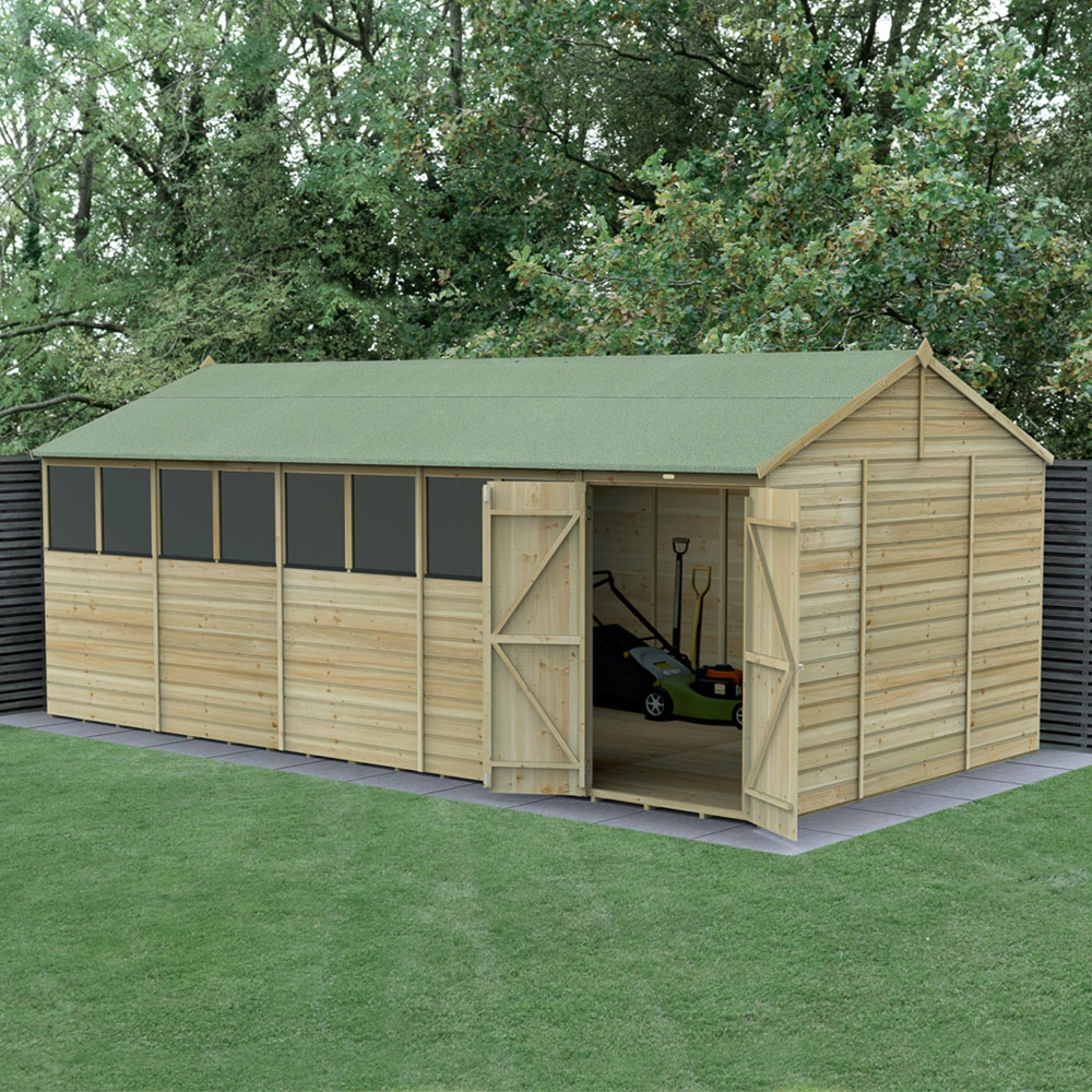 Forest Garden Beckwood 20 x 10ft Double Door 8 Windows Shiplap Reverse Apex Shed Image 2