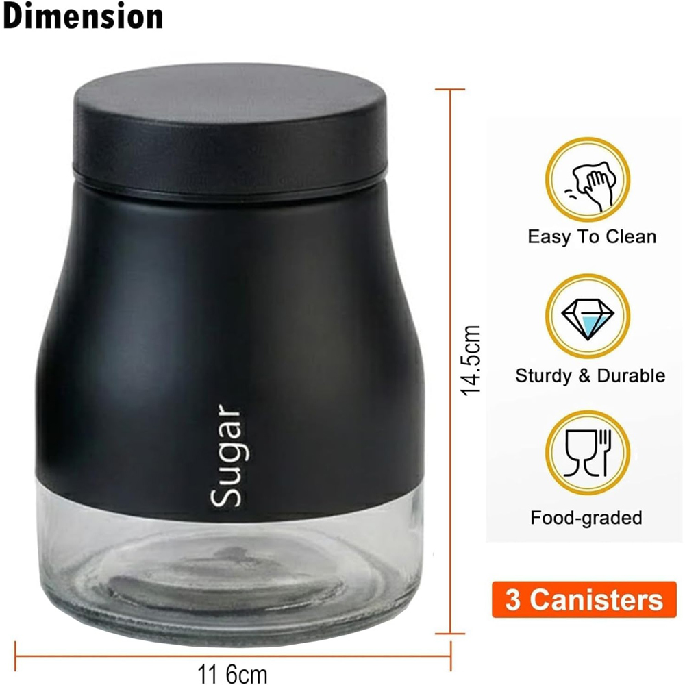 ATEK 3 Piece Black Kitchen Storage Canister Set Image 7