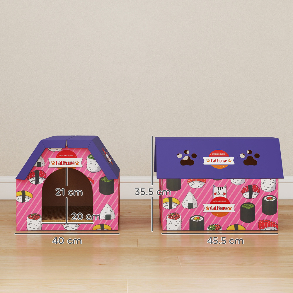 PawHut 2-in-1 Pink Cat Scratching Board House Image 9