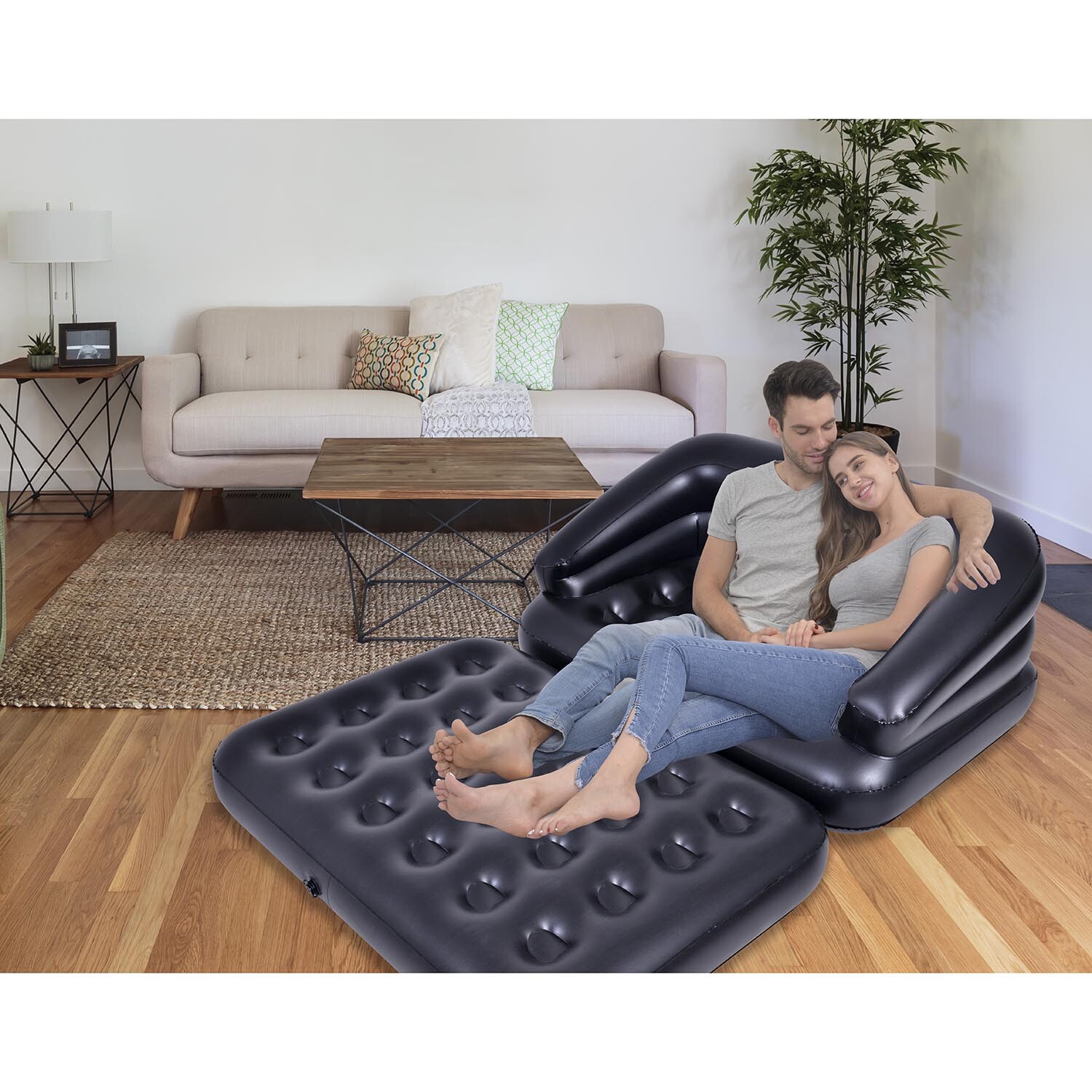 Avenli Black Inflatable Flocked Sofa Bed Image 6