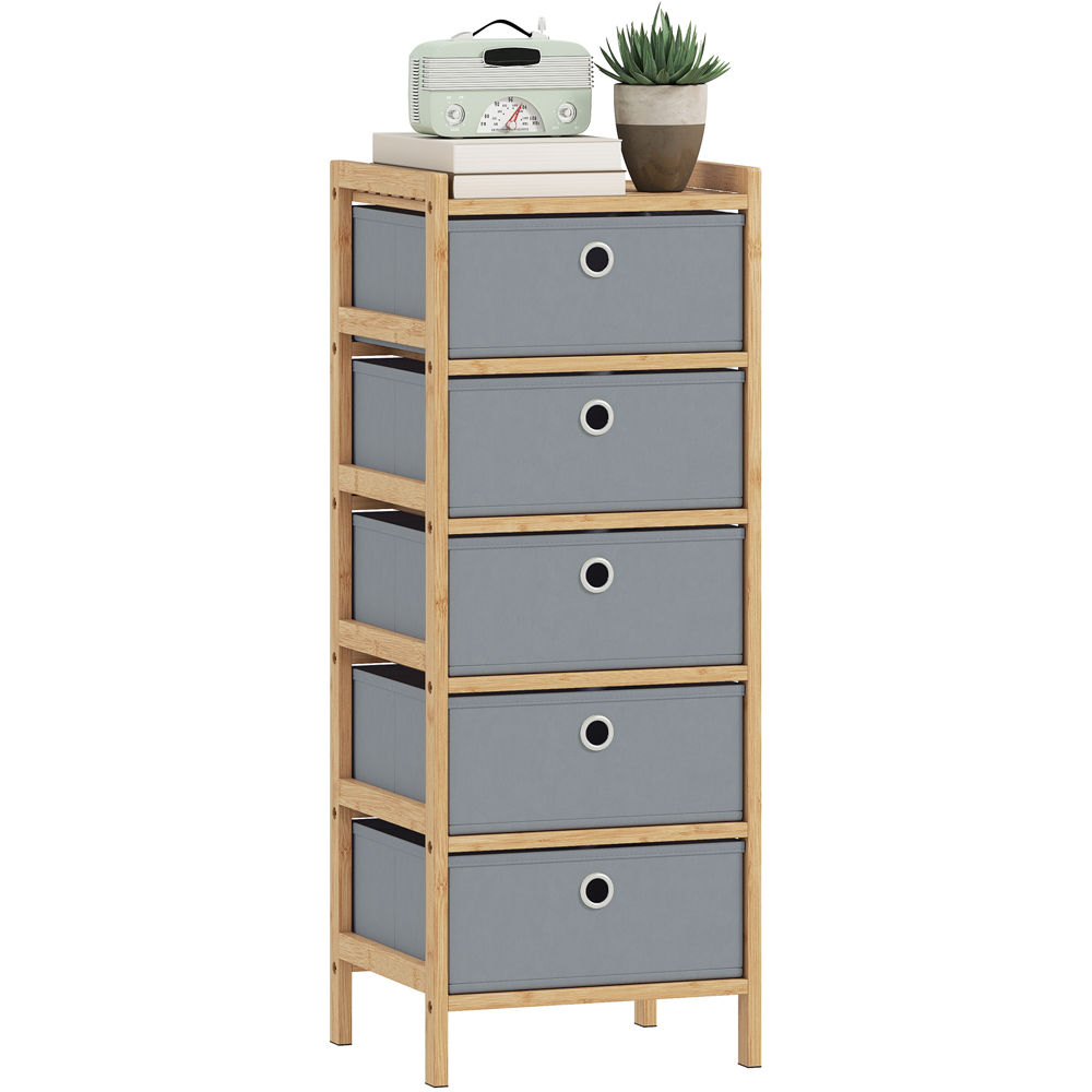 Portland 5 Fabric Drawer Light Grey Bamboo Frame Chest of Drawers Image 2