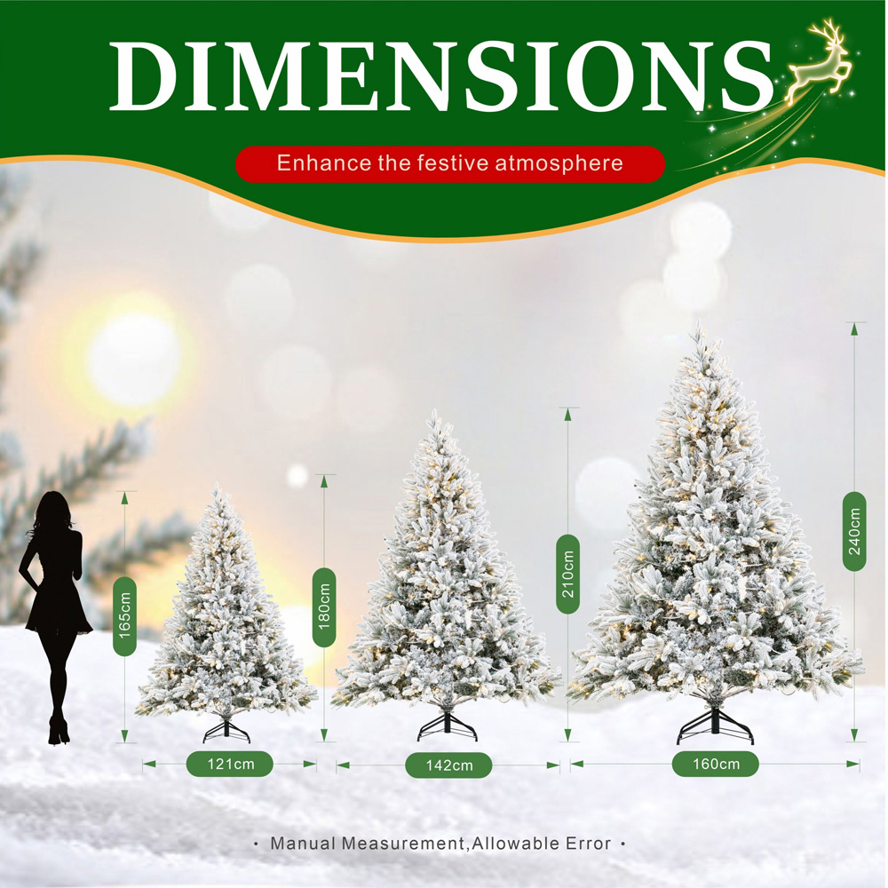 Abrihome 400 Warm White LED Pre-Lit Snow Flocked Artificial Christmas Tree with 1200 Mixed Tips 7ft Image 9