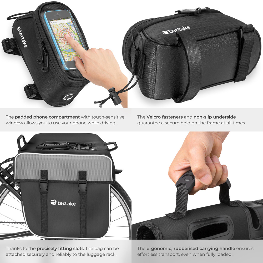 tectake Black Water-Repellent Georg Frame Bicycle Bag Set 8.5 x 18 x 8.5cm Image 7