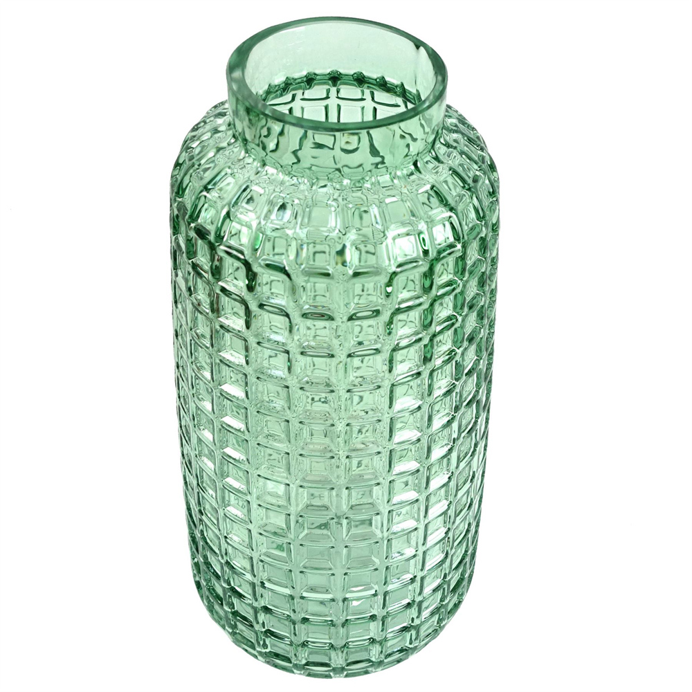 Botanik Green Cube Embossed Glass Vase 30cm Image 3