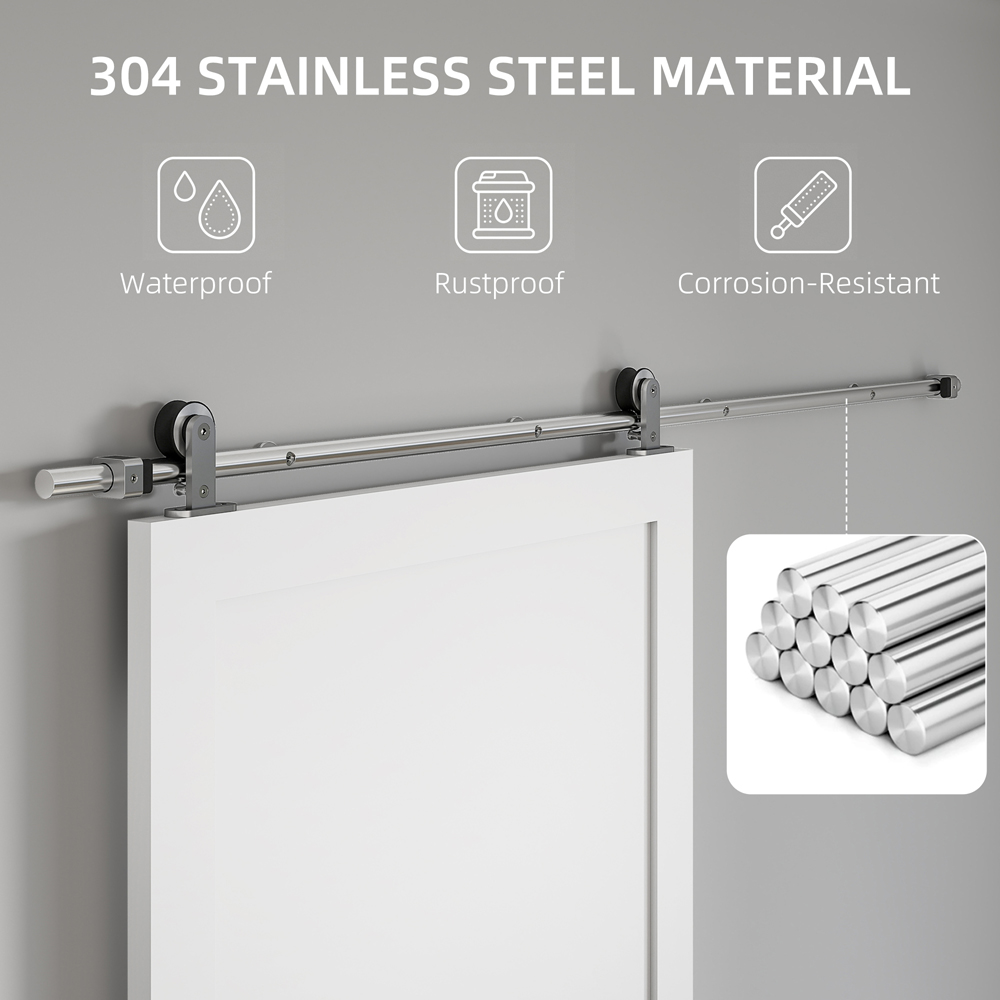 HOMCOM Sliver Tone Smooth Quiet Sliding Door Hardware Kit 180cm Image 6